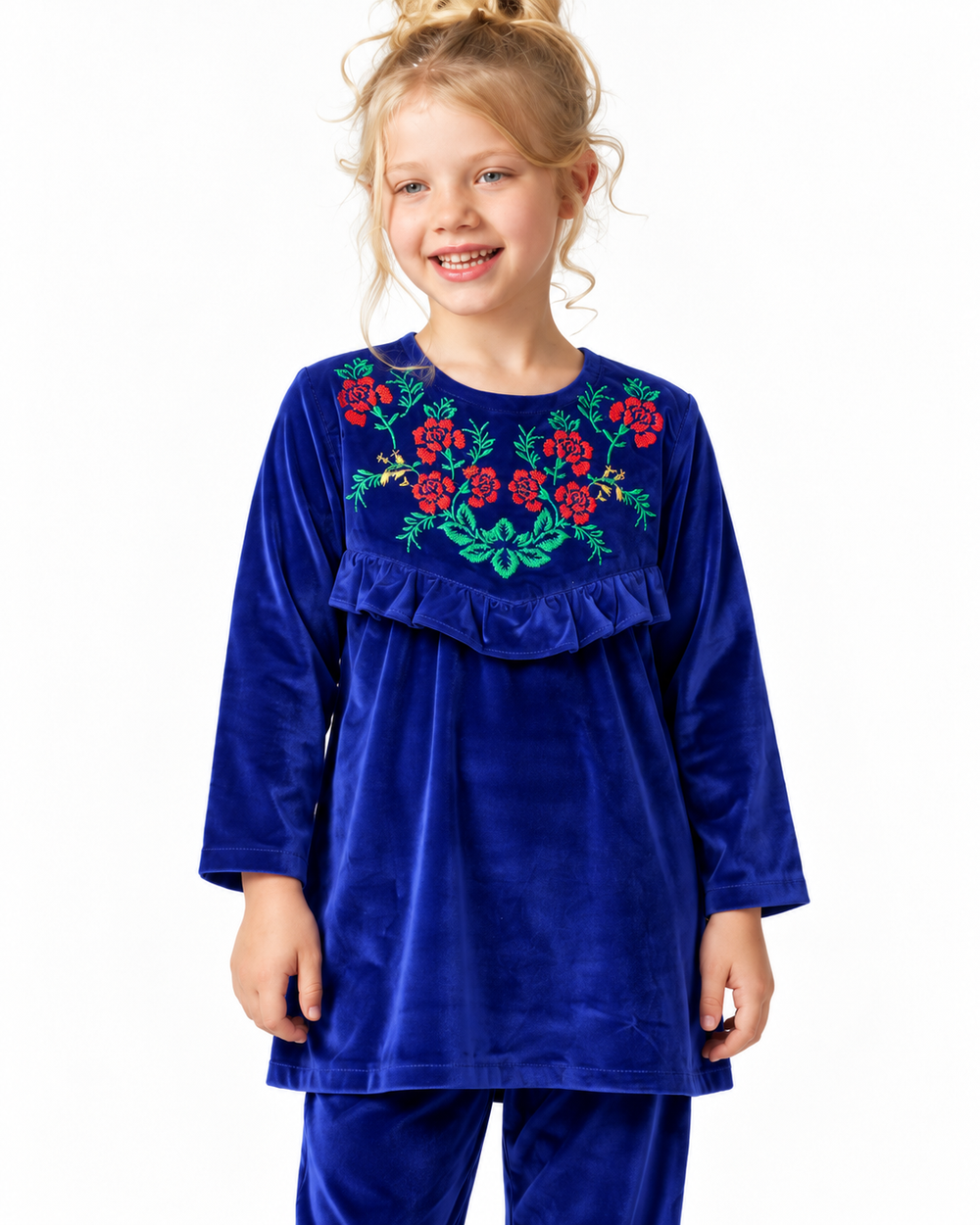 Velvet Corduroy Floral Emb. Suite| Blue/Maroon/Black
