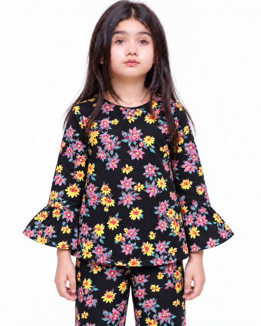 Black Floral Winter Pant Suit