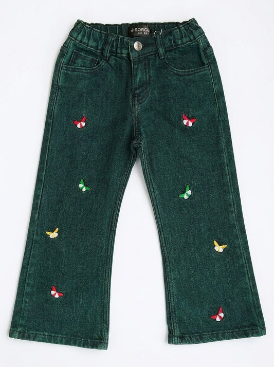 EMBROIDED BAGGY PANT | GREENISH