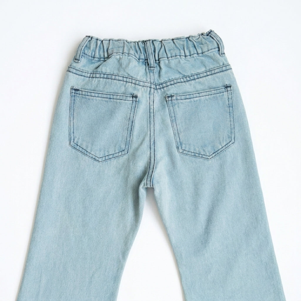 FLOWER EMBROIDED BAGGY PANT (LIGHT BLUE)