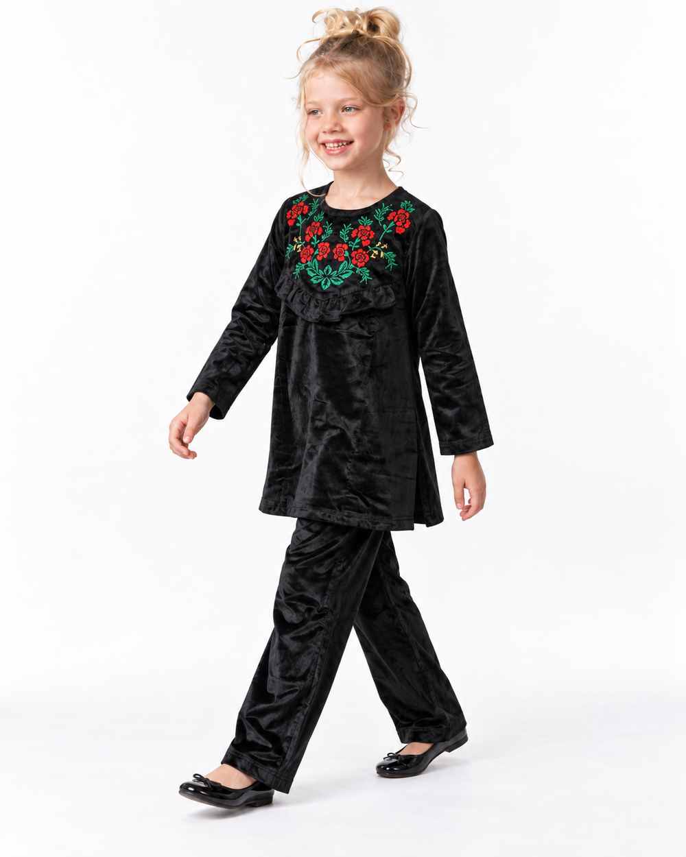Velvet Corduroy Floral Emb. Suite| Blue/Maroon/Black