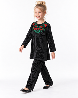 Velvet Corduroy Floral Emb. Suite| Blue/Maroon/Black