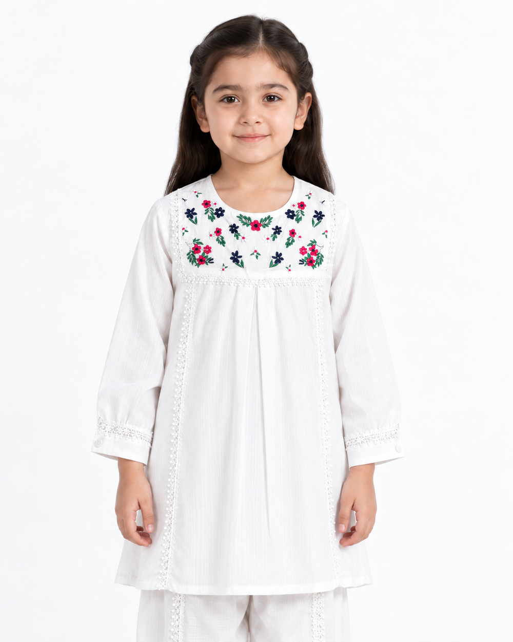 White Corduroy Floral Embroided |Tulip Suite