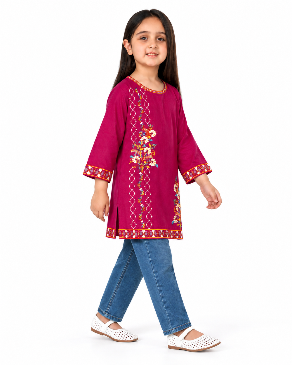 Embroidered Maroon Winter Kurti