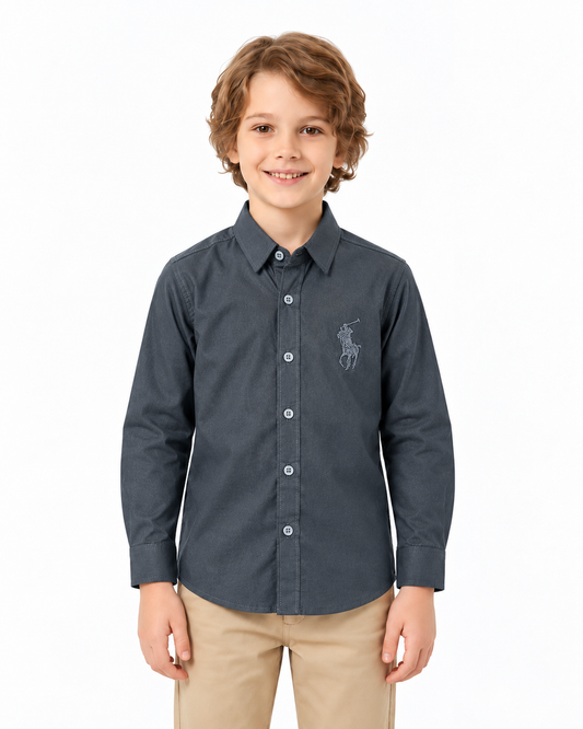 Boys Dark Grey Chambrey | Shirt