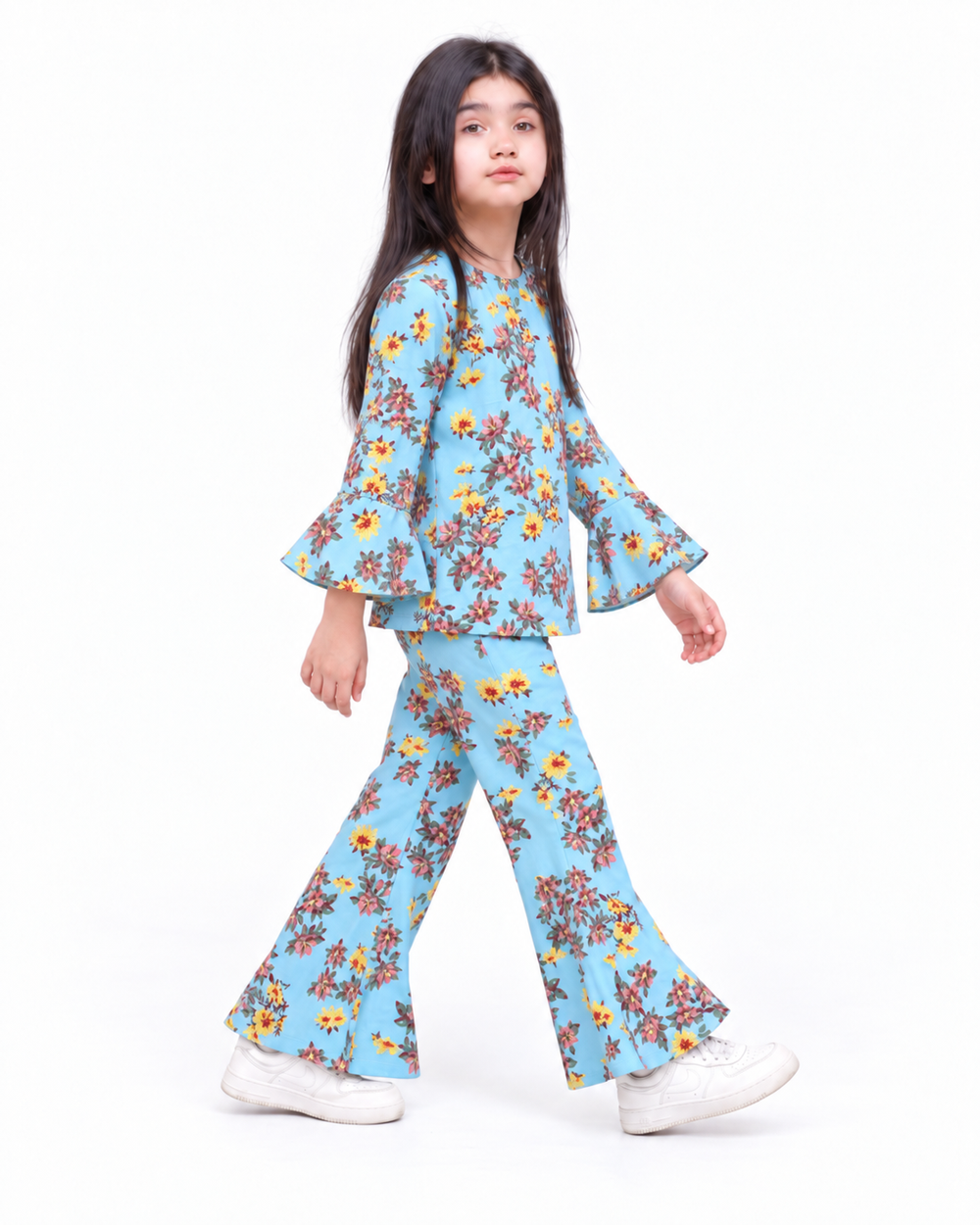 Blue Floral Bell-Bottom FLANNEL | CORDSET