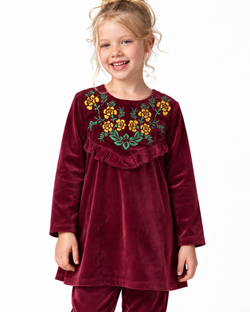 Velvet Corduroy Floral Emb. Suite| Blue/Maroon/Black