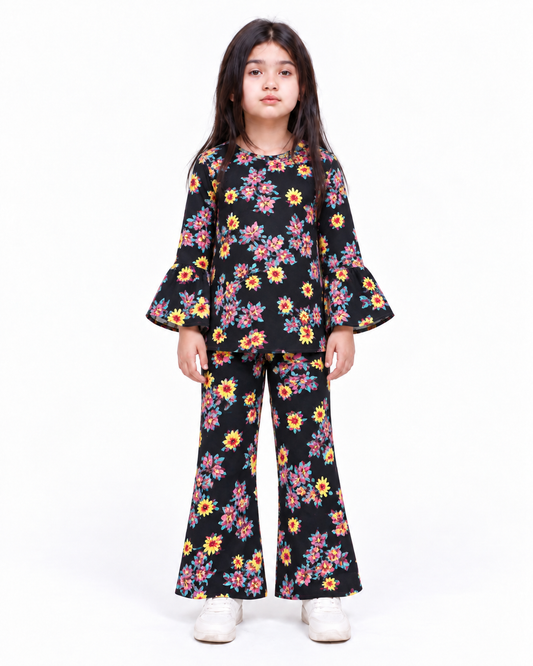 Black Floral Winter Pant Suit