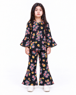 Black Floral Winter Pant Suit