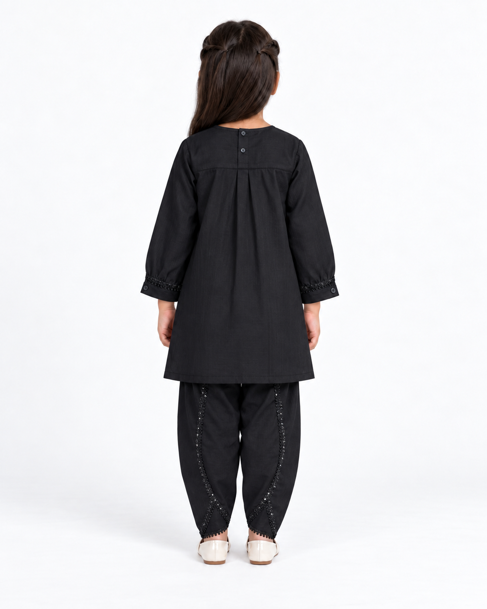 Black Corduroy Floral Embroided |Tulip Suite