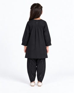 Black Corduroy Floral Embroided |Tulip Suite
