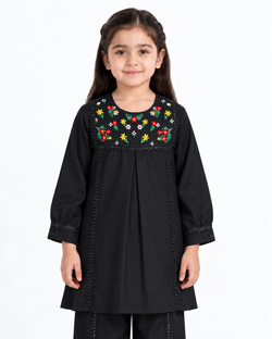 Black Corduroy Floral Embroided |Tulip Suite