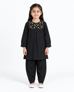 Black Corduroy Floral Embroided |Tulip Suite