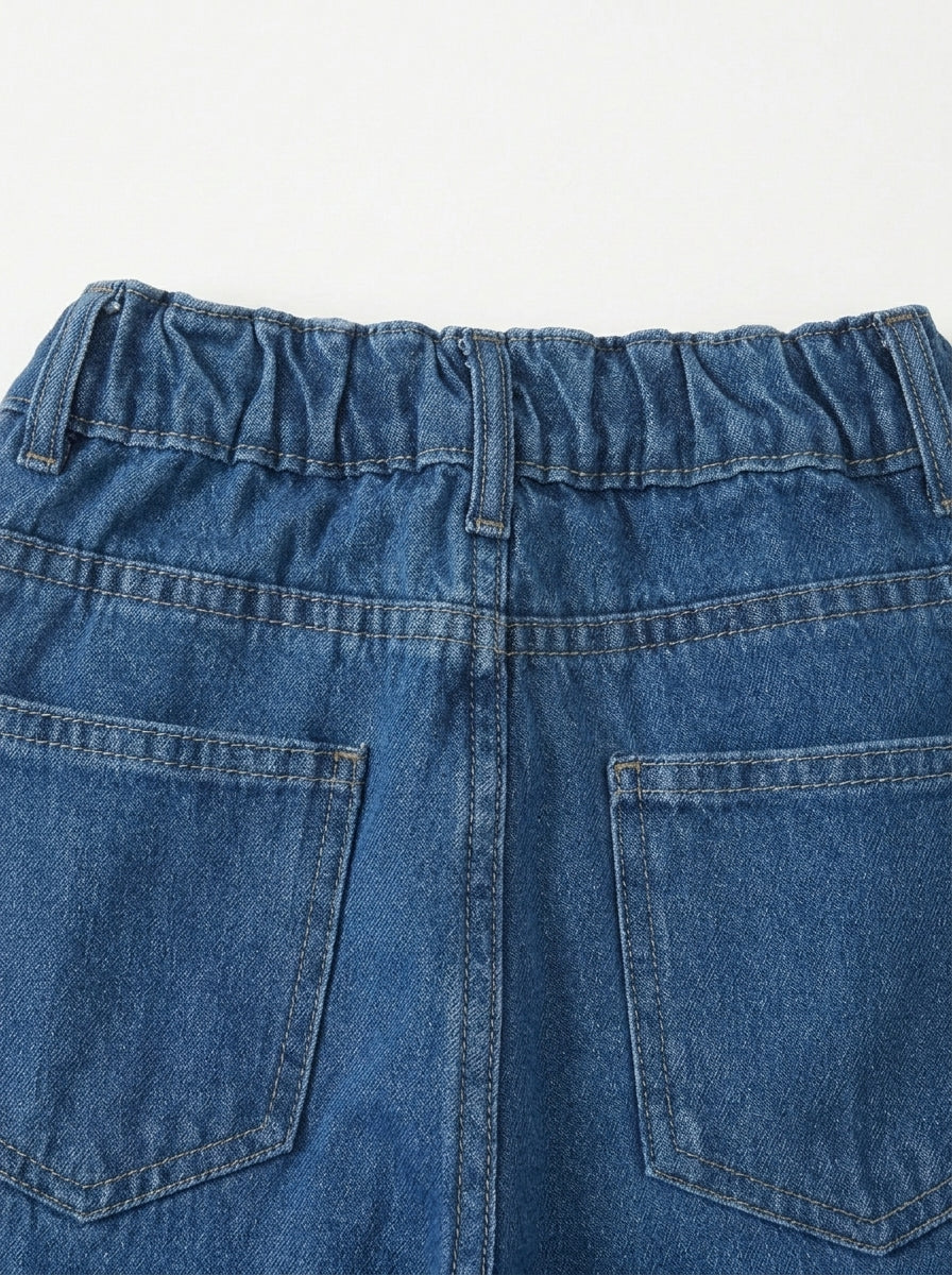 OPEN BOTTOM EMBROIDED PANT | BLUE(DARK)