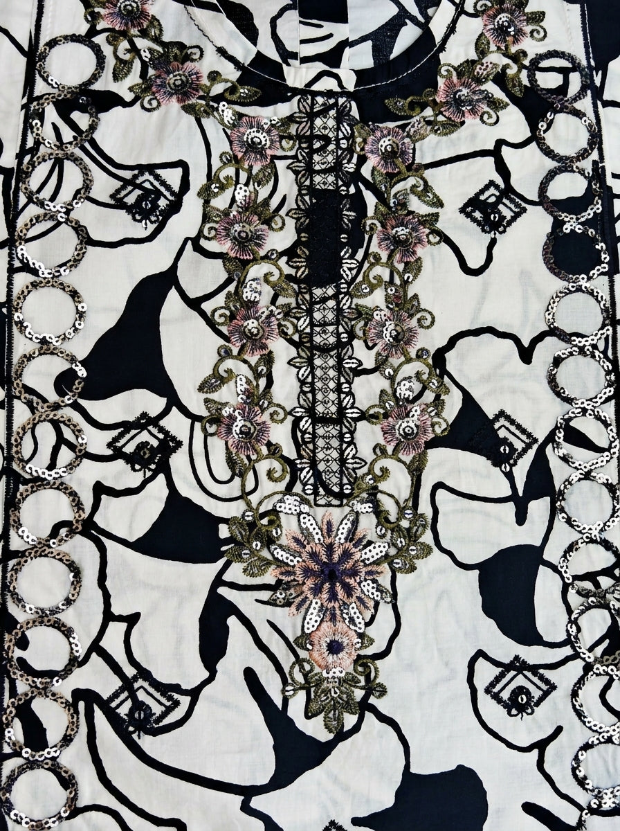 PRINTED SEQUENCE EMBROIDERY |WHT+BLK