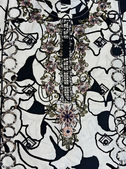 PRINTED SEQUENCE EMBROIDERY |WHT+BLK
