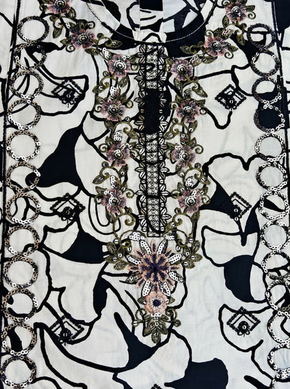 PRINTED SEQUENCE EMBROIDERY |WHT+BLK