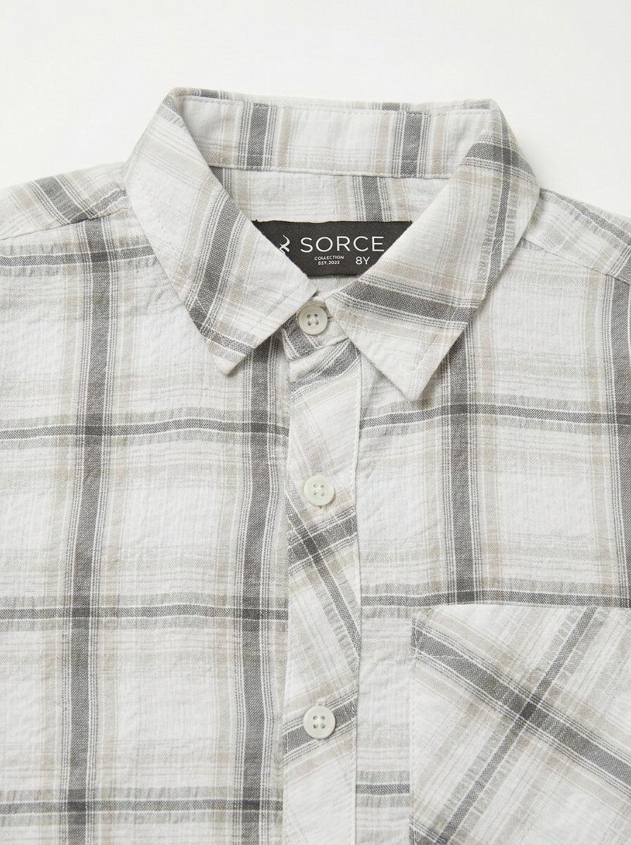 CHECK CASUAL SHIRT POCKET | WHT+BLK