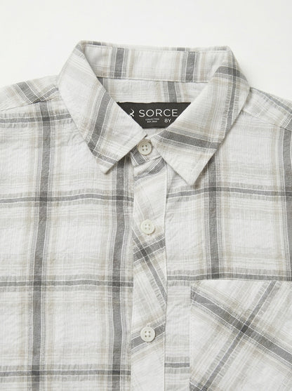 CHECK CASUAL SHIRT POCKET | WHT+BLK
