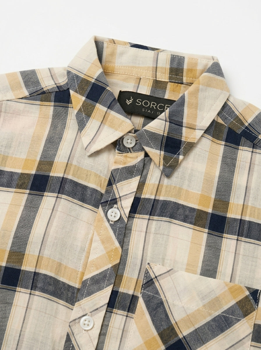 CHECK CASUAL SHIRT | BLK+OFFWHT+