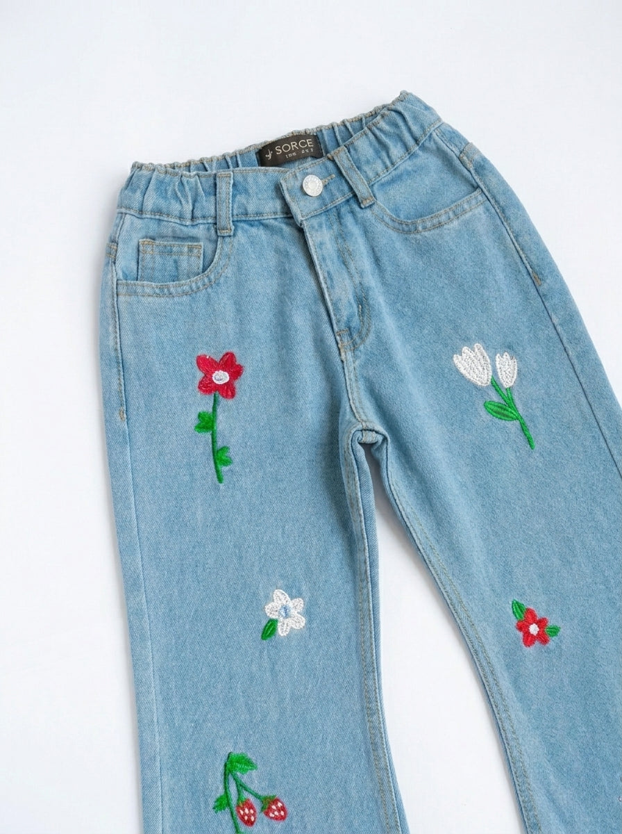 TULIP EMBROIDED PANT | BLUE (LIGHT)
