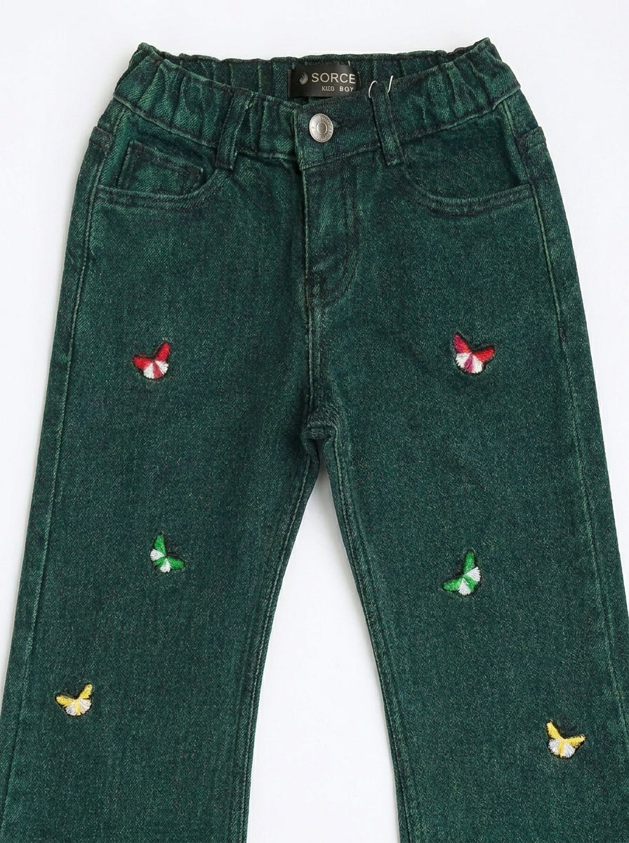 EMBROIDED BAGGY PANT | GREENISH