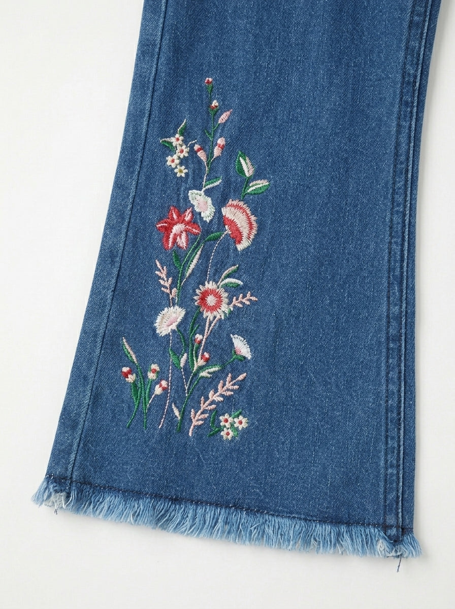 OPEN BOTTOM EMBROIDED PANT | BLUE(DARK)