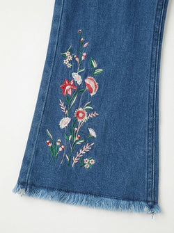 OPEN BOTTOM EMBROIDED PANT | BLUE(DARK)