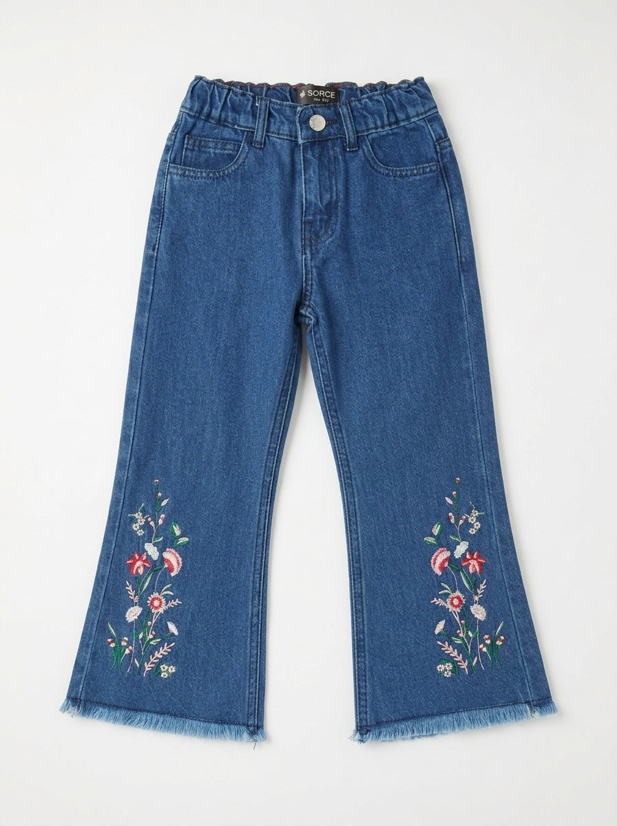 OPEN BOTTOM EMBROIDED PANT | BLUE(DARK)