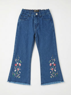 OPEN BOTTOM EMBROIDED PANT | BLUE(DARK)