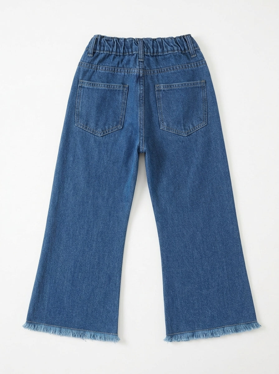 OPEN BOTTOM EMBROIDED PANT | BLUE(DARK)