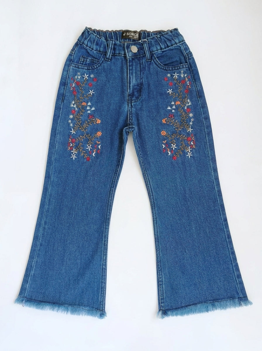 FLOWER EMBROIDED PANT | BLUE(MID)