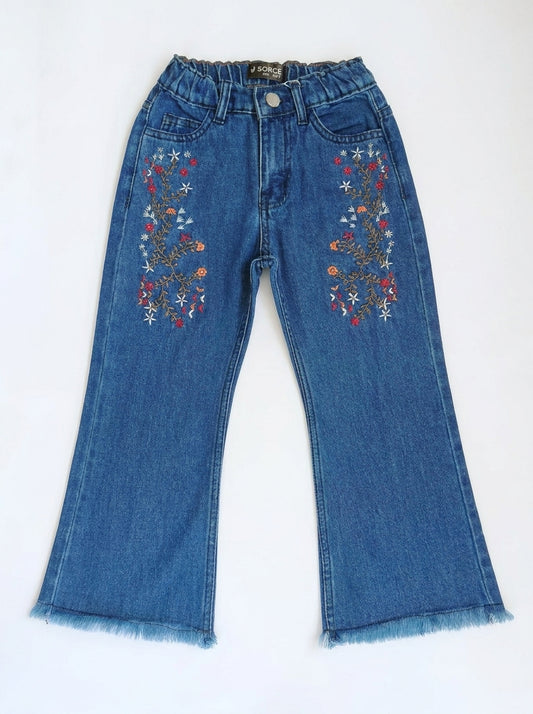 FLOWER EMBROIDED PANT | BLUE(MID)