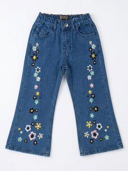 EMBROIDED FLOWER BAGGY | BLUE(MID)