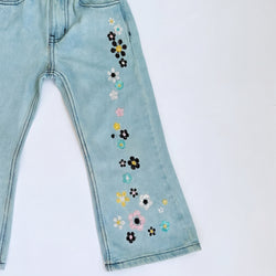 FLOWER EMBROIDED BAGGY PANT (LIGHT BLUE)