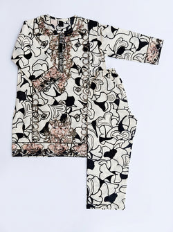 PRINTED SEQUENCE EMBROIDERY |WHT+BLK