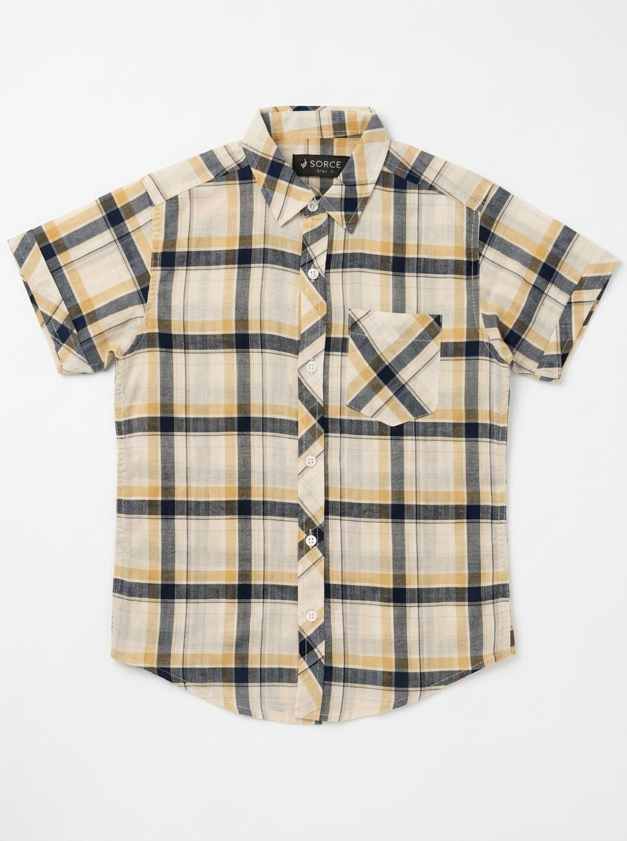 CHECK CASUAL SHIRT | BLK+OFFWHT+