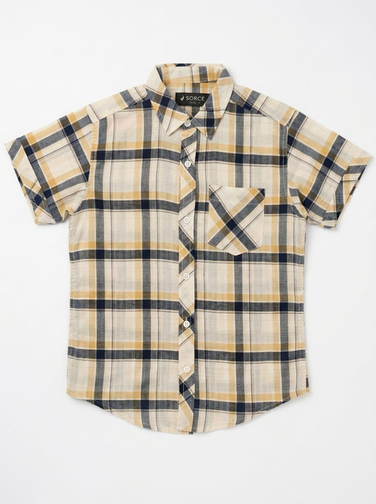 CHECK CASUAL SHIRT | BLK+OFFWHT+