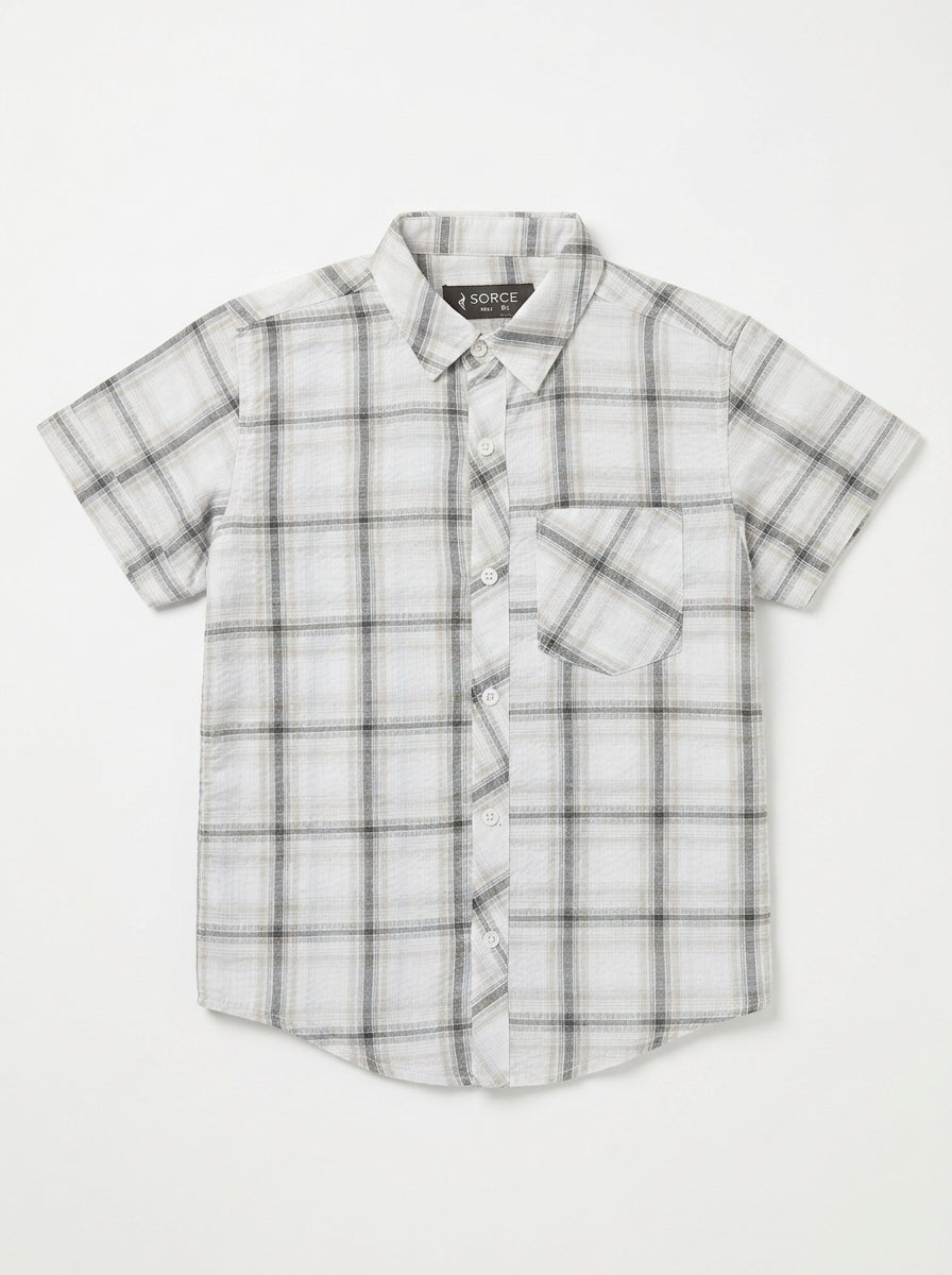 CHECK CASUAL SHIRT POCKET | WHT+BLK