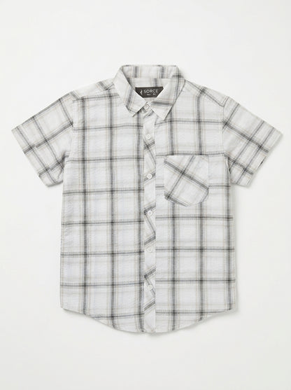 CHECK CASUAL SHIRT POCKET | WHT+BLK