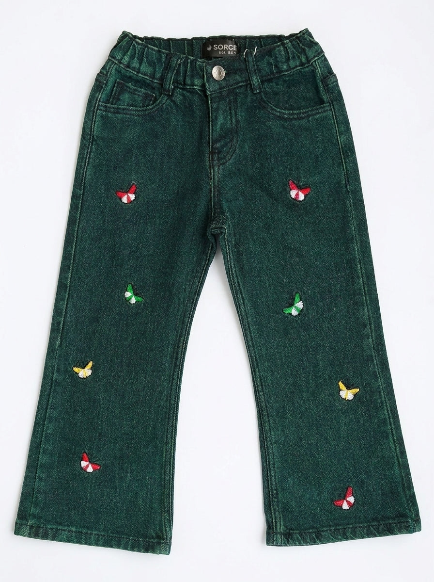 EMBROIDED BAGGY PANT | GREENISH