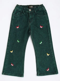 EMBROIDED BAGGY PANT | GREENISH