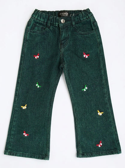 EMBROIDED BAGGY PANT | GREENISH