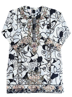 PRINTED SEQUENCE EMBROIDERY |WHT+BLK