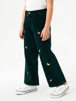 EMBROIDED BAGGY PANT | GREENISH