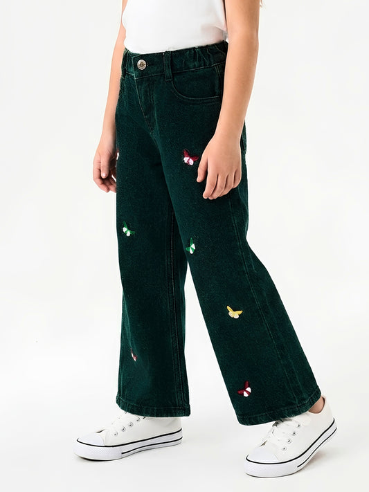 EMBROIDED BAGGY PANT | GREENISH