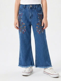 FLOWER EMBROIDED PANT | BLUE(MID)