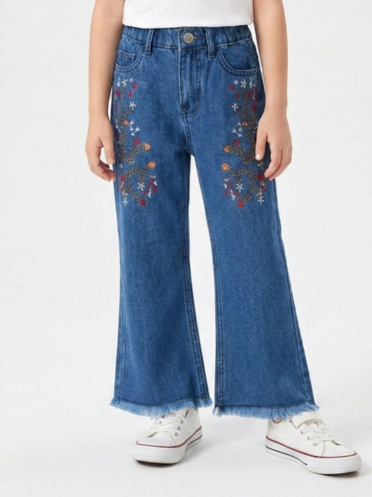 FLOWER EMBROIDED PANT | BLUE(MID)