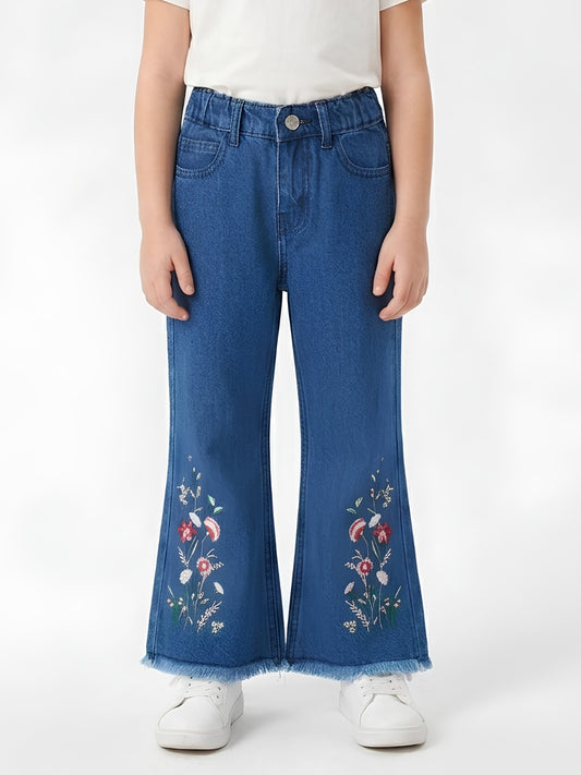 OPEN BOTTOM EMBROIDED PANT | BLUE(DARK)