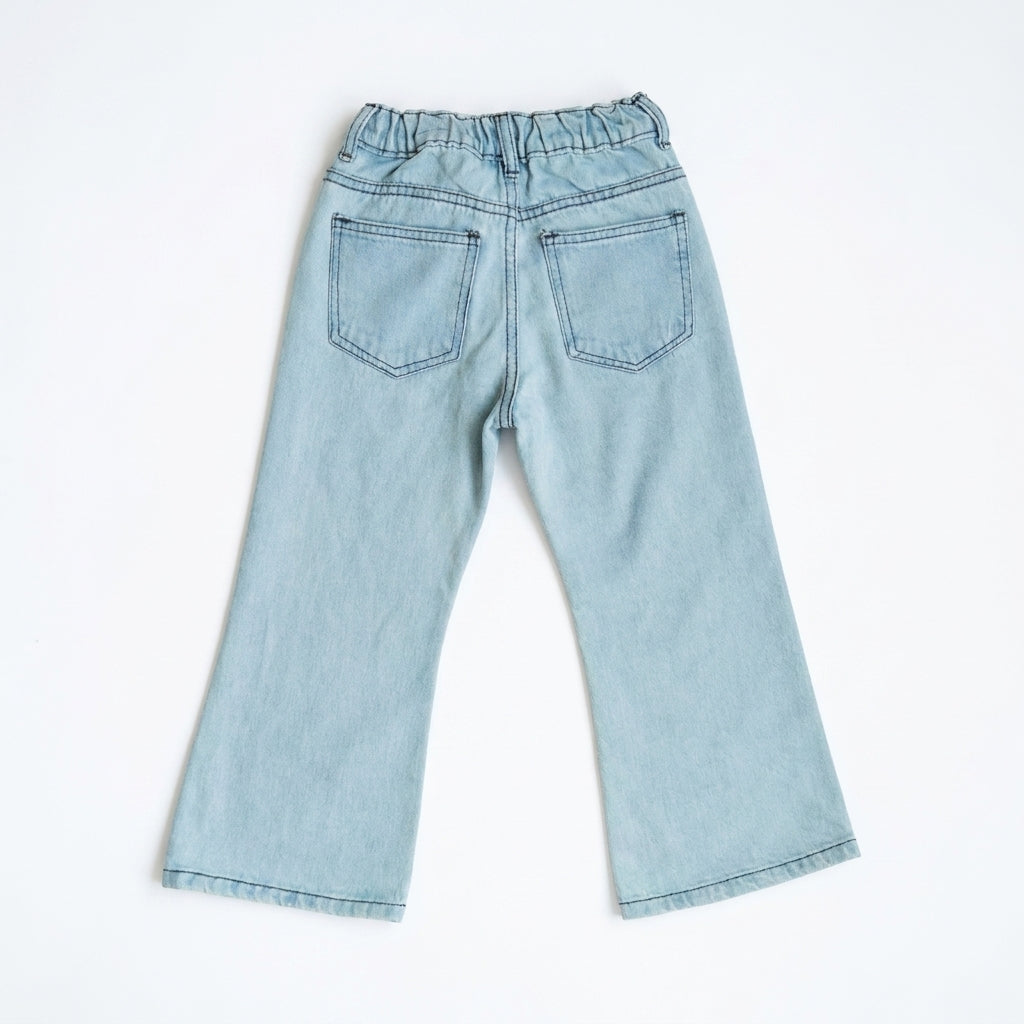 FLOWER EMBROIDED BAGGY PANT (LIGHT BLUE)